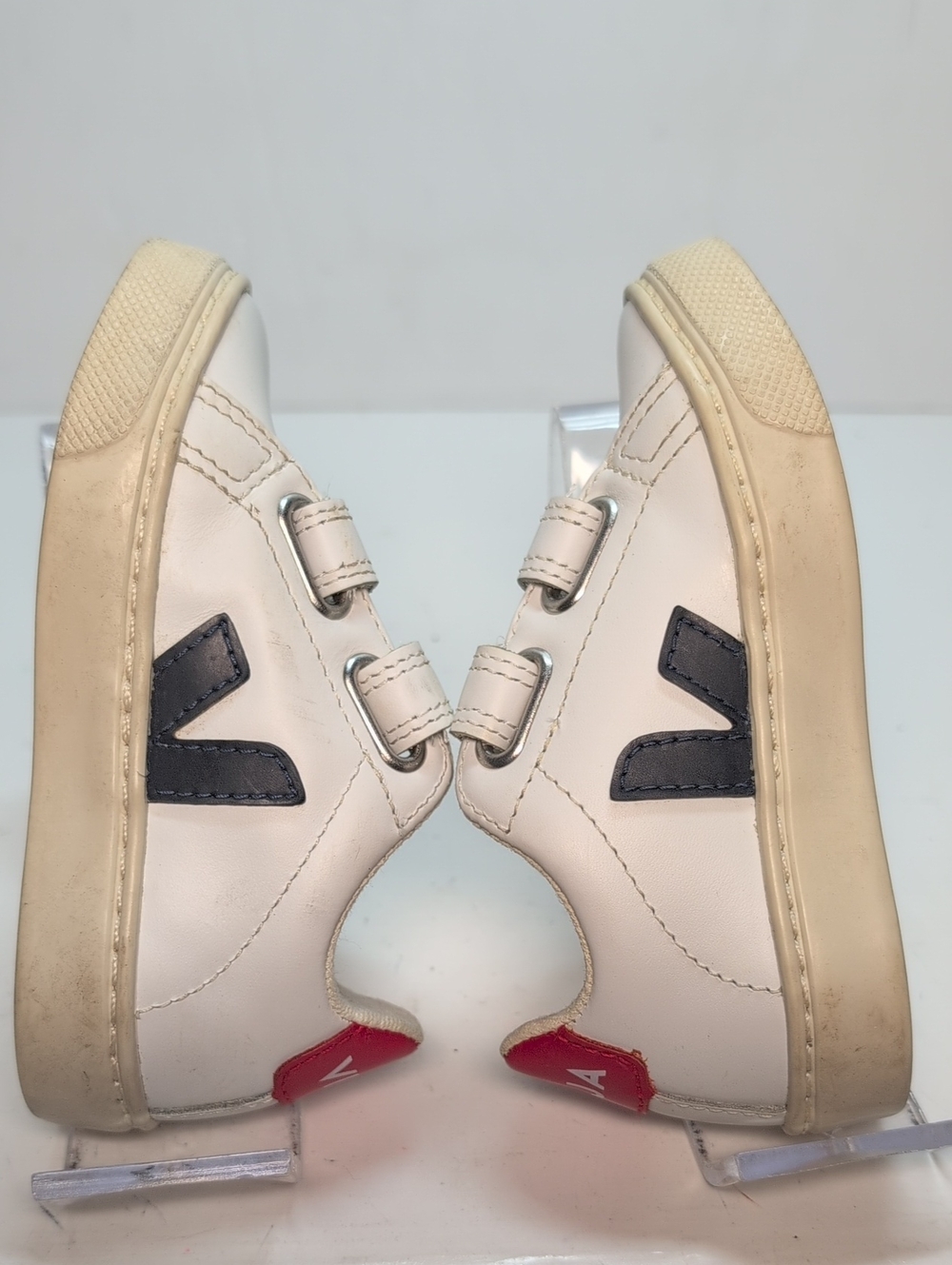 Kids toddler Esplar White leather Sneaker w/ Navy V Accent. unisex size 7 EU 23 - Picture 8 of 15